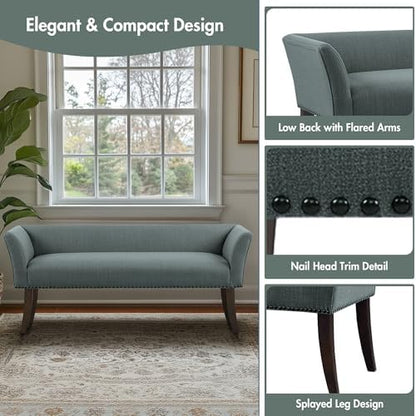 Madison Park Accent Bench, Upholstered with Nailhead Trim, & Padded Seat Entryway Bench Small, End of Bed Bench with Back, 49.5" W x 19.25" D x 23" H, Slate Blue