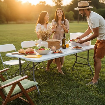 6FT White Plastic Folding Table Heavy Duty Tables Set of 5 | HDPE Tabletop Fold-in-Half Portable Utility Foldable Carrying Handle for Party Picnic Dining Office Event Indoor & Outdoor