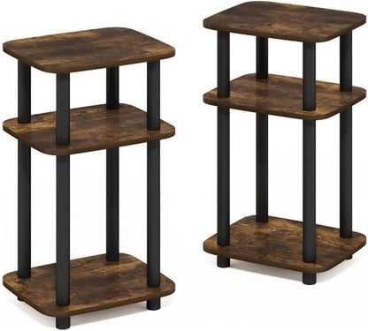 Pemberly Row 3-Tier Turn-N-Tube Curve End Table, Amber Pine/Black Finish, CARB-Grade Composite Wood, Rounded Edges, Minimalist Style, 11.3 x 13.15 x 22.76 in, Side Table for Living Room or Bedroom