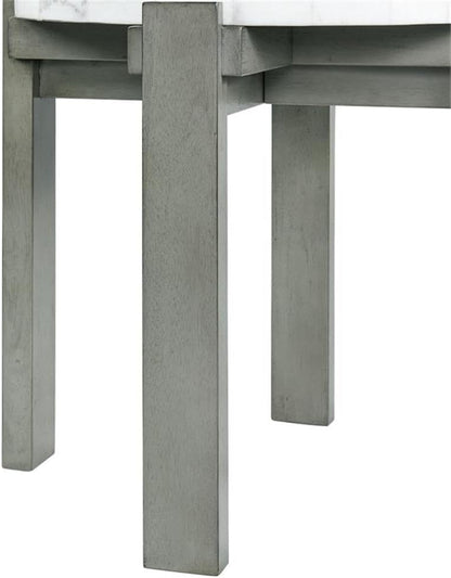 Pemberly Row Contemporary Round End Table, 24 in x 24 in x 24 in, Gray Base with White Natural Marble Top, Solid Wood Legs, Circular Design, Modern Transitional Style for Living Room or Bedroom