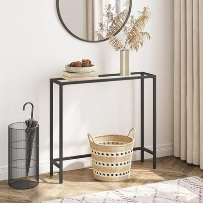 HOOBRO 29.5" Narrow Console Table, Modern Sofa Table Behind Couch Table | Tempered Glass Entryway Table, Small Side Table for Entrance, Living Room, Foyer, Hallway, Bedroom, Black BK07XG01
