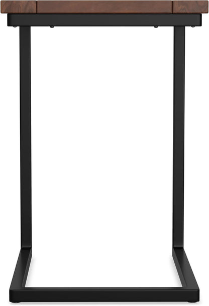 SIMPLIHOME Skyler C-Side Table - 16 inch Wide Solid Mango Wood and Metal Slide-Under Table in Walnut Brown, Industrial Accent Table or End Table for Living Room with Open Frame Design, Assembled