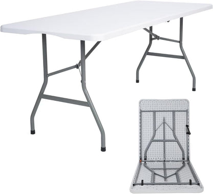 Lakhow 6 FT Folding Table,Outdoor Indoor Plastic Table Portable Square Height Dining Table Perfect for Picnics, Parties, Party and Camping, Clear White