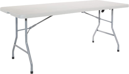 Office Star Resin Rectangle Center-Folding Portable Table for Picnics, Camping, and Tailgating, 6 Feet