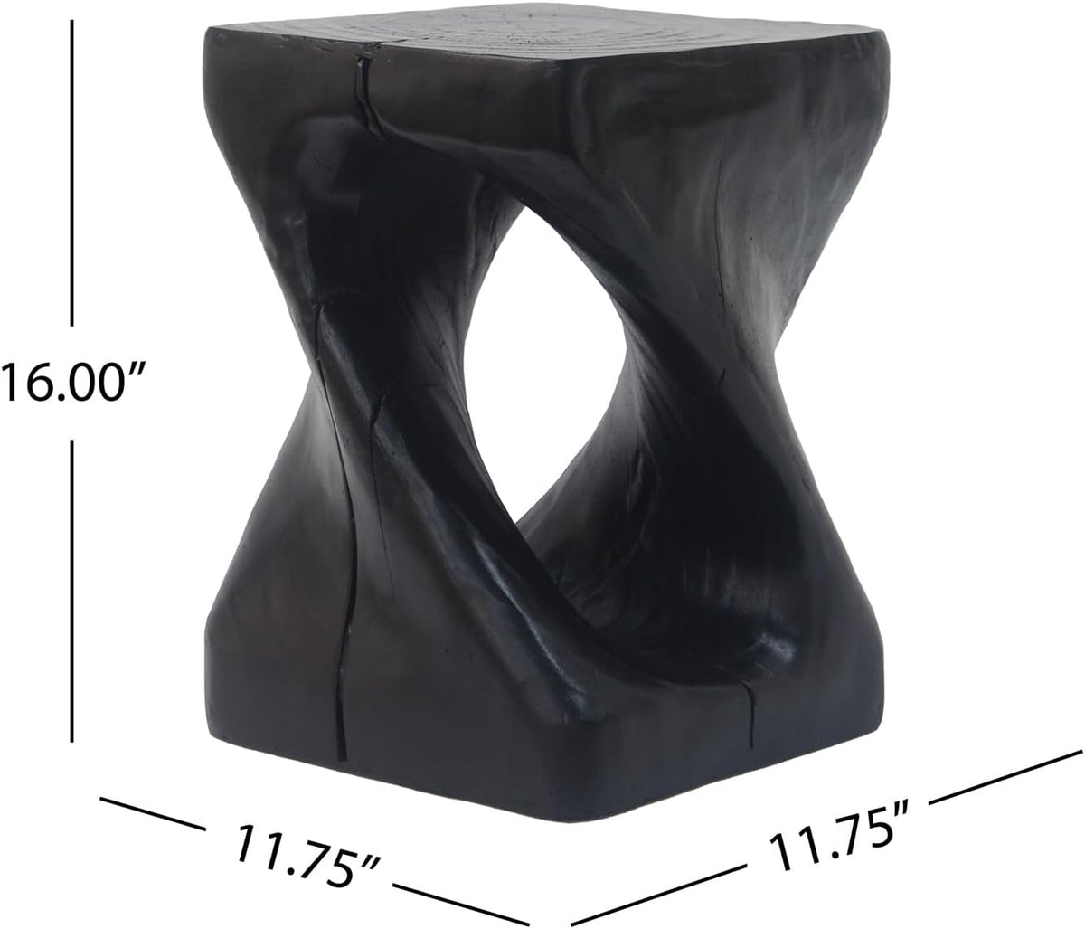 Modern Unique Design Accent Side Table Indoor Outdoor, Weatherproof, Magnesium Oxide End Table for Living Room, Bedroom Night Stand Bedside Table, No Need Assembly, 11.7''L x 11.7''W x 16''H, Black