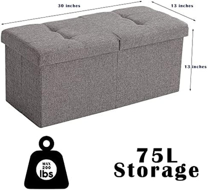 Storage Ottoman Bench Foldable Footrest Foot Stool, 30" Fabric Cream | Small Ottoman Foot Rest Seat Shoe Bench Flip-Top forliving Room End of Bed Bedroom Couch Dorm, 80L Folding Upholstered Chair