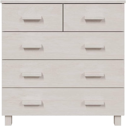 White Sideboard Buffet Cabinet, Solid Pine Wood and MDF Dining Room Credenza with 5 Drawers and Sliding Doors, Modern Accent Storage Cabinet for Living Room and Foyer