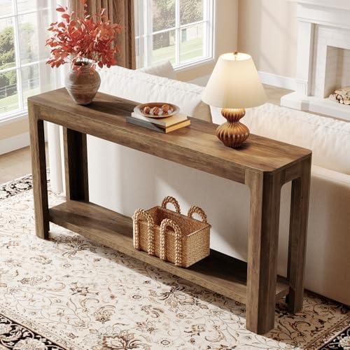 Tribesigns 63 Inch Entryway Console Table, 2-Tier Farmhouse Narrow Sofa Table Behind Couch, Accent Entrance Console Furniture for Entryway, Foyer, Hallway, Rustic Brown
