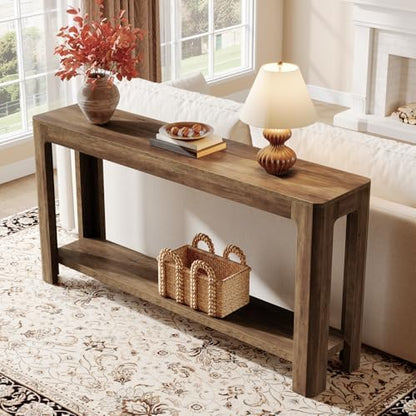 Tribesigns 63 Inch Entryway Console Table, 2-Tier Farmhouse Narrow Sofa Table Behind Couch, Accent Entrance Console Furniture for Entryway, Foyer, Hallway, Rustic Brown