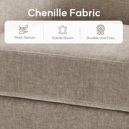 Zihanhome Chenille Swivel Accent Chair Set of 2, Modern Barrel Chairs with 360° Swivel Base, Upholstered Living Room Chairs, No Assembly Armchairs for Bedroom, Reading Nook, Apartment (2, Khaki)