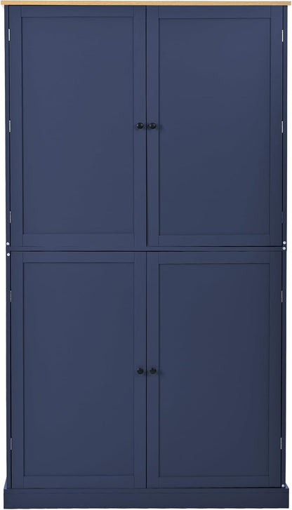 71.3'' Tall Wood Kitchen Pantry, Farmhouse Food Pantry Cabinet with 8 Door Shelves / 2 Drawers, Freestanding Large Cupboard with Adjustable Shelves for Kitchen Dining Room, Blue
