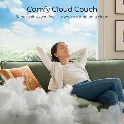 LINSY HOME 123'' Modular Sectional Sofa 3 Seat Couch Corduroy Cloud Couch with Deep Seat, Modern L-Shaped Cloud Couch with 1 Movable Ottoman for Living Room, Office, Bedroom, Green