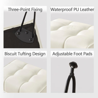 EBENCHICO PU Leather Vanity Stools, Vanity Stool Chairs for Makeup Faux Leather Foot Stools Ottoman with Metal Leg Make up Chairs for Vanity Small Bench Seat for Living Room Bedroom (Cream White) | Faux Leather Foot Stools, with Metal Leg, Make up Chairs