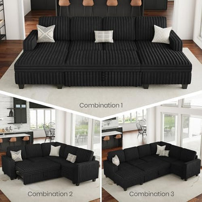 Belffin Oversized Sofa Bed Modular Sectional Sleeper Sofa with Pull Out Bed L Shaped Couch with Storage Chaise Black Couch