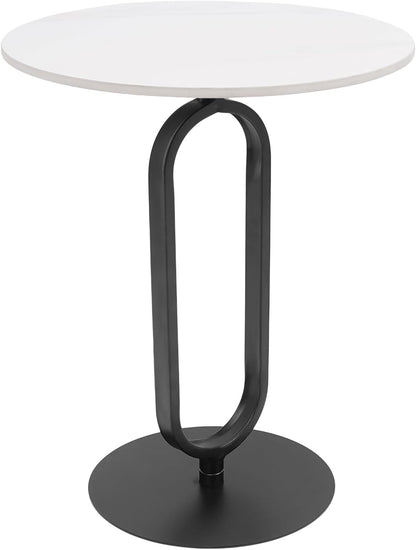 Marble White Side End Table, White Round Coffee Table Sofa Side Table Modern End Table Pedestal Table Simple Style for Living Room Balcony 18 inch