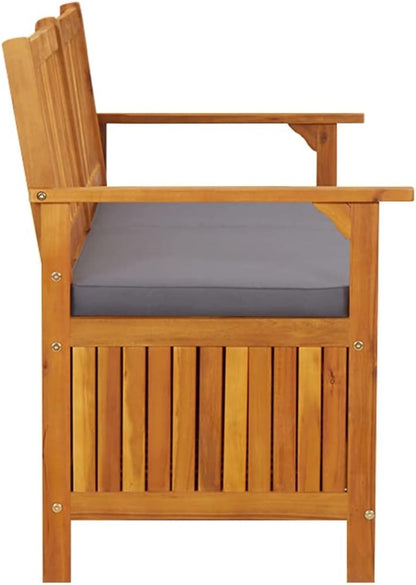 Outdoor Storage Bench with Cushion 58.3 inch Solid Acacia Wood Patio Furniture for Entryway Garden Deck Porch Seating and Organization Dark Gray