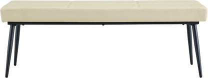 Modern Upholstered Dining Bench for 2-3, Leather Bench with High-Resilience Sponge Cushion, Reinforced Center Beam, Electroplated Arched Metal Legs, Entryway Bedroom Dining Room Bench, Beige