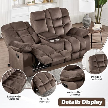 HAOMARKETS 3 Pieces Recliner Sofa Furniture Set, Include 2 Power Recliner Chairs with Message&Heat and a Manual Loveseat with Hidden Storage and Cup Holders for Living Room, Brown