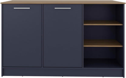 Kitchen Island with 2 Doors and 7 Shelves Alby Blue/Natural Oak | Combines Alby Blue and Natural Oak finishes for modern warm aesthetic