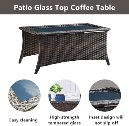 Belord Wicker Outdoor Furniture Patio Furniture Set - 6 Piece Patio Conversation Set with Swivel Rocker Chairs, Rattan Sofa, Ottomans and Coffee Table, Gray Cushion