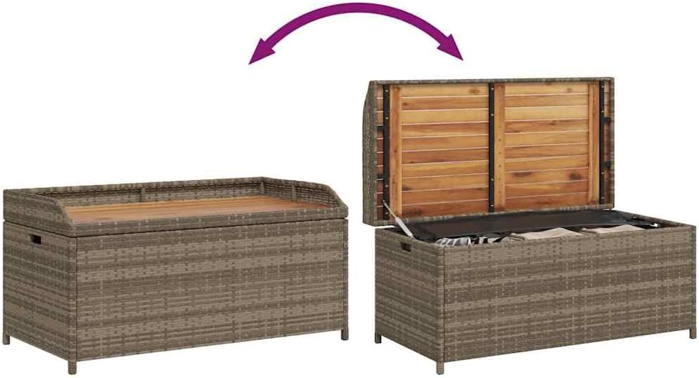 Gray Patio Storage Bench 39.4"x19.7"x20.5" Poly Rattan with Waterproof Bag and Gas Spring
