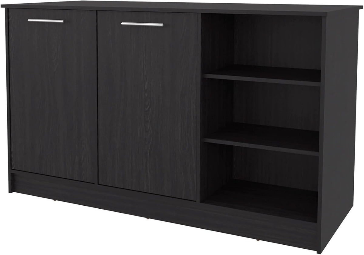 Wengue Kitchen Island with 2-Door and Open Storage | Six-shelf design with open storage for access and organized organization