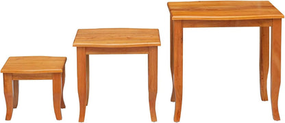 Nesting Side Tables 3 pcs Natural Solid Mahogany Wood | Space Saving Stackable Design, Unique Wood Grain, Versatile Accent for Living Room or Bedroom