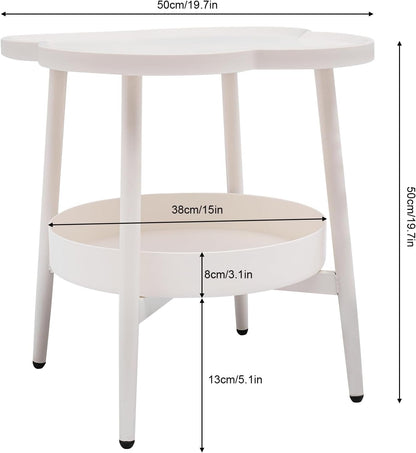 2 Tier Round Side Table, End Table with Storage Shelf, Small Round Nightstand for Living Room, Sofa Coffee Table, End Tables Indoor Outdoor for Small Spaces Bedroom Balcony Office