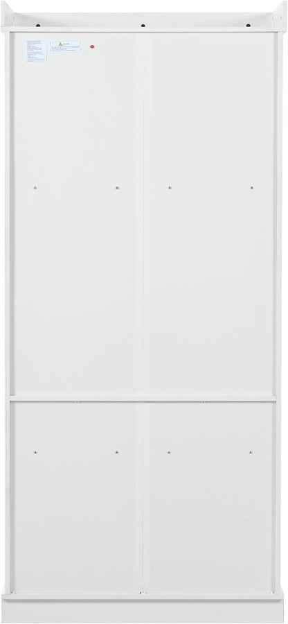 Polibi 77" Tall Freestanding Kitchen Pantry Cabinet, 35" L x 17.7" W Modern Shaker Style Storage Cupboard with Adjustable Shelves, Wine Racks, Drawers, Door Shelves, White