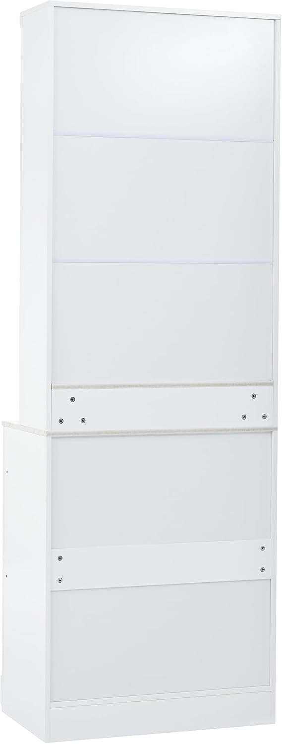 Modern 83.7inch High Kitchen Pantry, Freestanding Tall Kitchen Hutch with Faux Marble Top,Cupboard Cabinet with 5 Storage Drawers and Adjustable Shelf, Set of 2 (White-074)