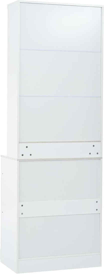 Modern 83.7inch High Kitchen Pantry, Freestanding Tall Kitchen Hutch with Faux Marble Top,Cupboard Cabinet with 5 Storage Drawers and Adjustable Shelf, Set of 2 (White-074)