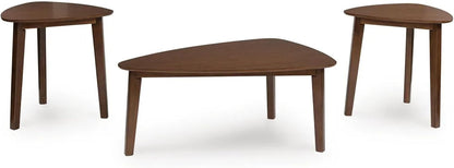 GTU Furniture Casual Acacia Wood Rectangular 3-Piece Coffee Table Set, Cocktail Table with 2 Matching End Tables, Brown Finish for Living Room