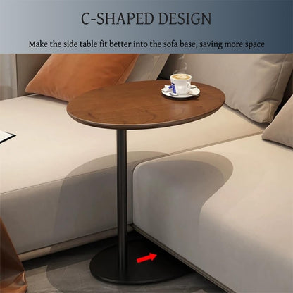 C Shaped End Table, Sofa Side Table with Metal Base, Solid Wood Side Table Suitable for Living Room, Bedroom, Small Space(50 * 33 * 65cm)