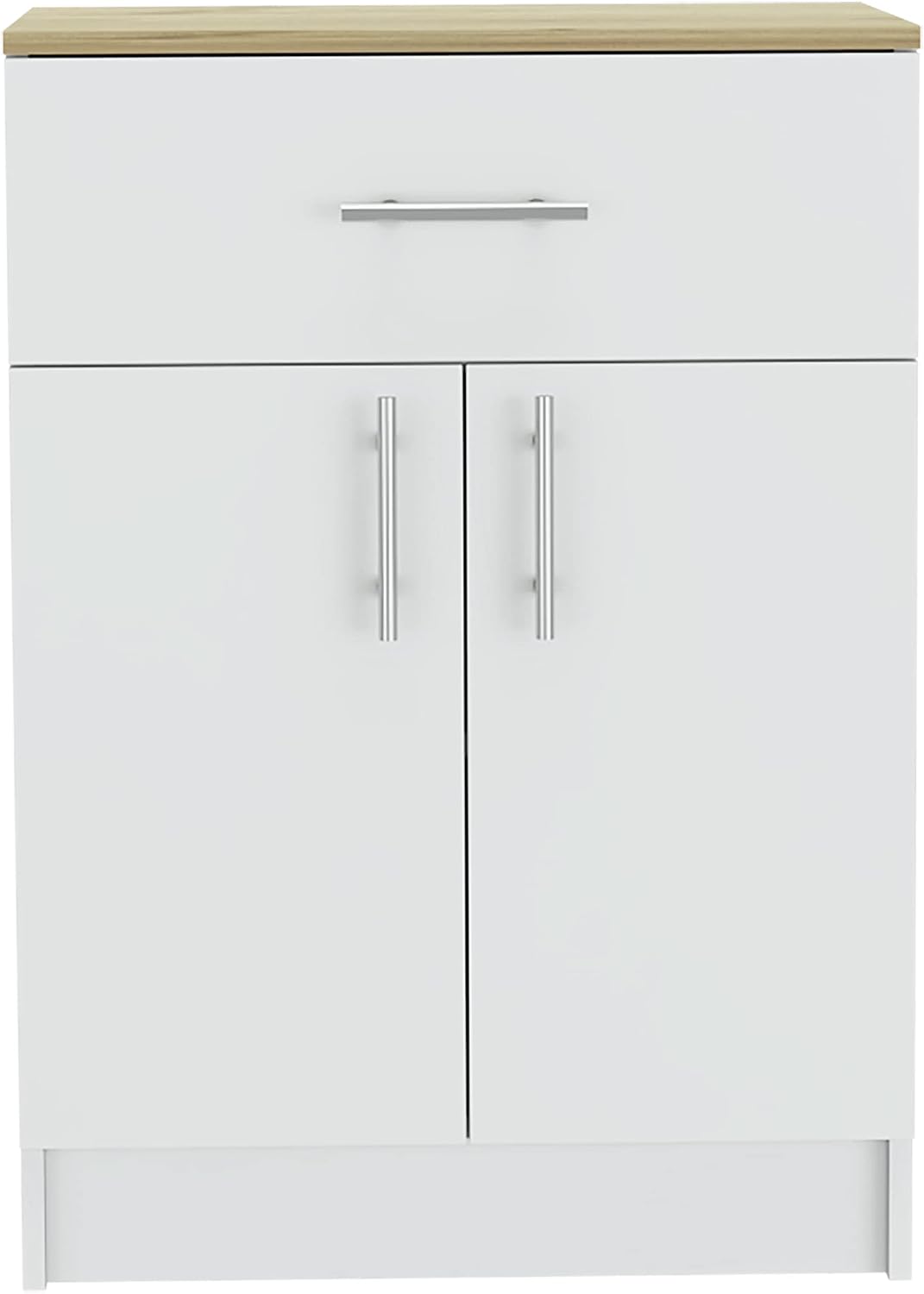 Pantry Organizer Cabinet 33" H,Buffet Kitchen Sideboard,One Drawer,Two Interior Shelves,Two Doors,White,Light Oak