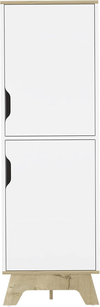 FM FURNITURE British Single Kitchen Pantry with 4 Shelves, and Double Doors Cabinet, Light Oak/White
