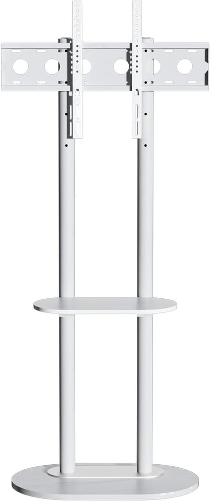 unho White Floor TV Stand with Shelf for 45-75 inch Flat LCD LED Screen TVs | Sintered Stone TV Stands Height Adjustable Heavy Base Standing TV Mount VESA 600x400 for Restroom Meeting Bedroom