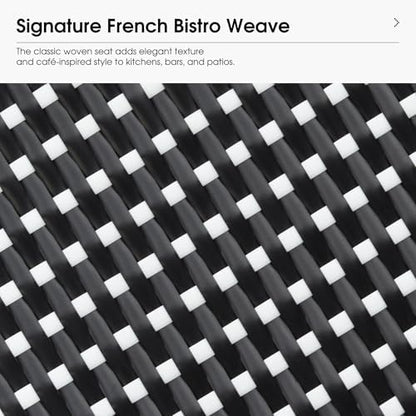 PURPLE LEAF Bar Stools 29" Round French Set of 2 Backless, Black | White Finish, Fade-Resistant Rattan Weave, Weather-Resistant Aluminum, Rustproof, Stackable Design, Wipe-Clean, No Assembly