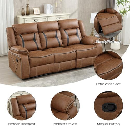 EBELLO Faux Leather Recliner Sofa Furniture Set for Living Room, Recliner Chair, Manual Loveseat, 3 Seat Recliniing Sofa Couch Set for Meeting Room, Brown