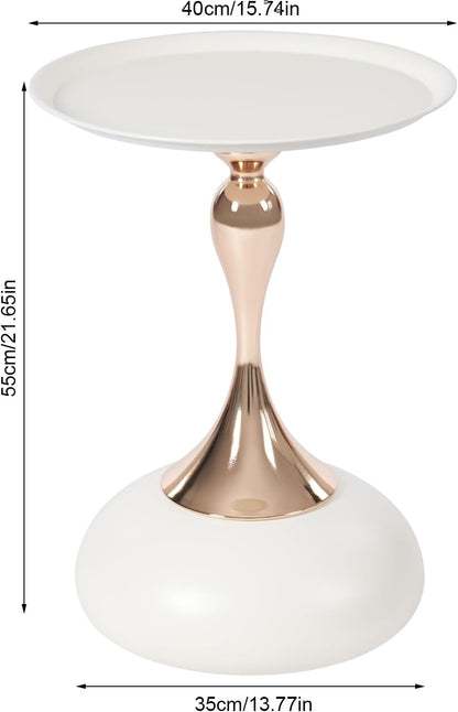 Round Side Table End Table Metal Coffee Table for Living Room, Bedroom 15.74 * 21.65 inch/D*H (White)