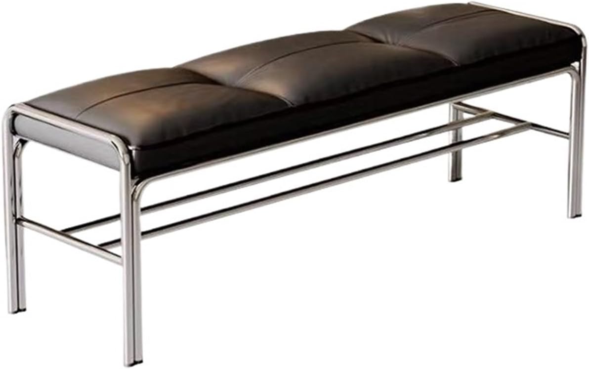 Modern Stainless Steel Long Bench with Leather Cushion Home-use Soft-Pack Shoe Changing Stool Black Entryway(XS)