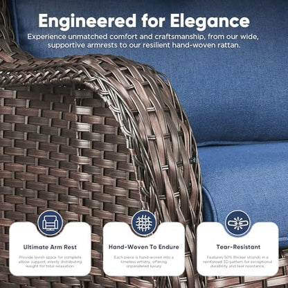 Belord Patio Wicker Chairs Swivel Rocker,Outdoor Patio Furniture Set with Rattan Side Table, All Weather Conversation Set for Porch Poolside Balcony, Brown Wicker/Blue