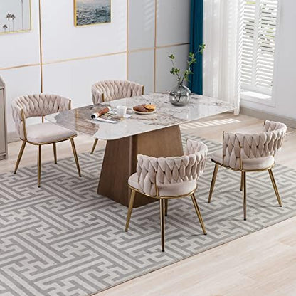 KCC Velvet Dining Chairs Set of 2,Woven Chairs with Metal Legs,Green | Modern Dining Chair with Metal Legs, Upholstered Dining Chairs for Dining Room, Kitchen, Vanity, Living Room