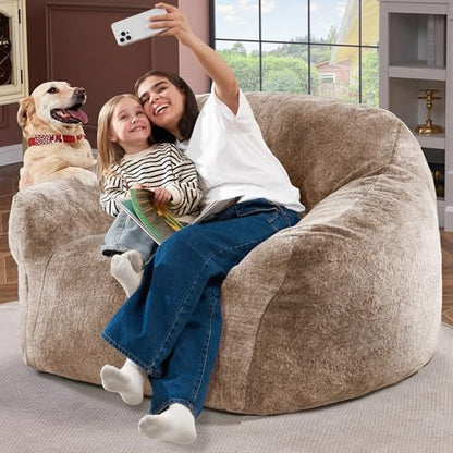 Homguava Giant Bean Bag Chairs for Adults,Large Bean Bag Couch with Arms | Big Beanbag Chair with Memory Foam Filled,Oversized Bean Bag Sofa,Faux Fur Floor Sofa Chair for Bedroom Living Room-Khaki