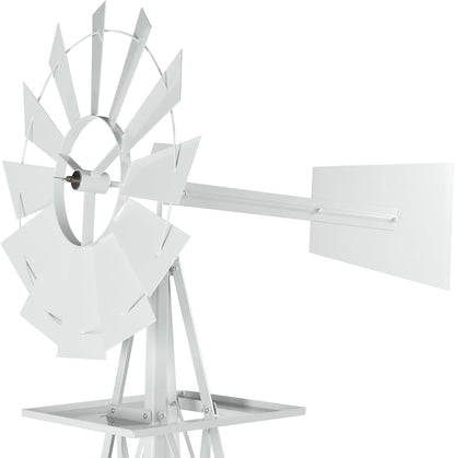8FT Windmill for Yard Garden Decoration with Weather Vanes，Heavy Duty Outdoor Wind Mills, Large Metal Outdoor Windmill,Weather Resistant,White