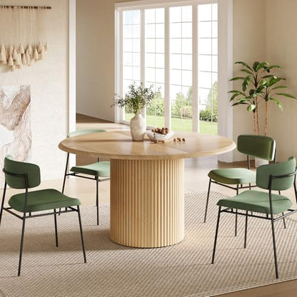 LITTLE TREE 47 Inches Round Dining Table for 4, Farmhouse Natural Wooden Dining Room Table with Heavy Duty Fluted Pedestal, Large Circle Kitchen Dinner Table for Dining Room, Living Room (Table Only)