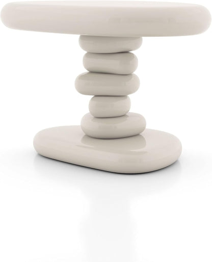 24/7 Shop at Home Kavren Modern 22-inch Oval Glossy Pedestal End Table, Stone Shape Living Room Furniture for Small Space, Ivory