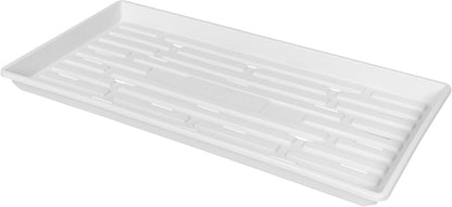 SUNPACK 10" x 20" Heavy Duty Shallow Plastic Seed Starting Tray, White, 1" (Pack of 10) - Lined with Drainage Holes for Excess Water and Aeration, Ideal for Greenhouses or Indoor Gardening