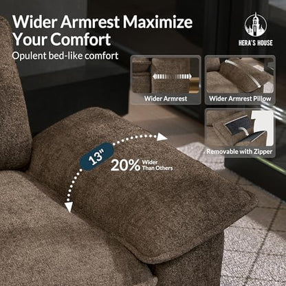 HERA'S HOUSE 3 Pieces Modular Cloud Couch and Chair Set Setional Sofa | Modern 5-Seater Sofa Set , Grayish Brown, Wider Armrest, Comfy Deep Seat, Soft Chenille Furniture Set for Living Room