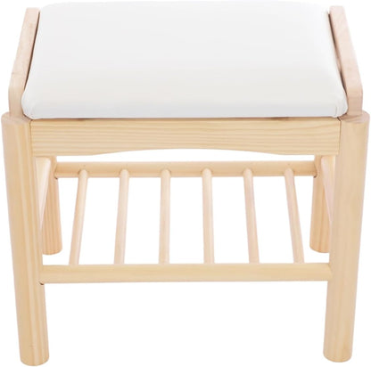 Shoe Bench with Cushion, 2-Tier Bamboo Shoe Rack Bench, Entryway Shoe Storage Organizer with Compartment, Wooden Shoe Storage Bench for Hallway, Living Room, Closet, Bedroom (Burlywood)