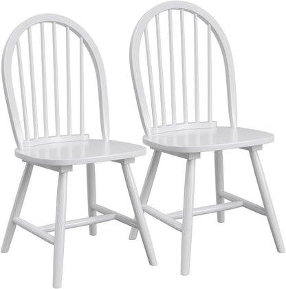 COSTWAY Windsor Dining Chairs Set of 2, Mid-Century Modern Wood Chairs w/Spindle Back & Reinforced H-Shaped Legs, Farmhouse Armless Kitchen Chair for Living Dining Room, Restaurant (White)
